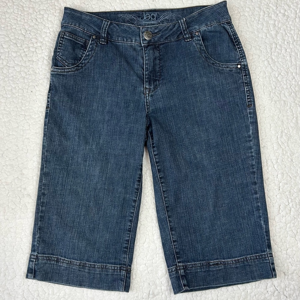 Jag Jeans Womens 4 Blue Classic Fit Embroidered Back Flap Pockets Capri Stretch